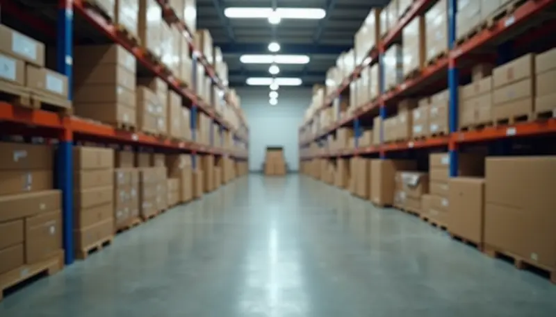 Vue en plongée d'un entrepôt logistique avec des colis prêts à être expédiés